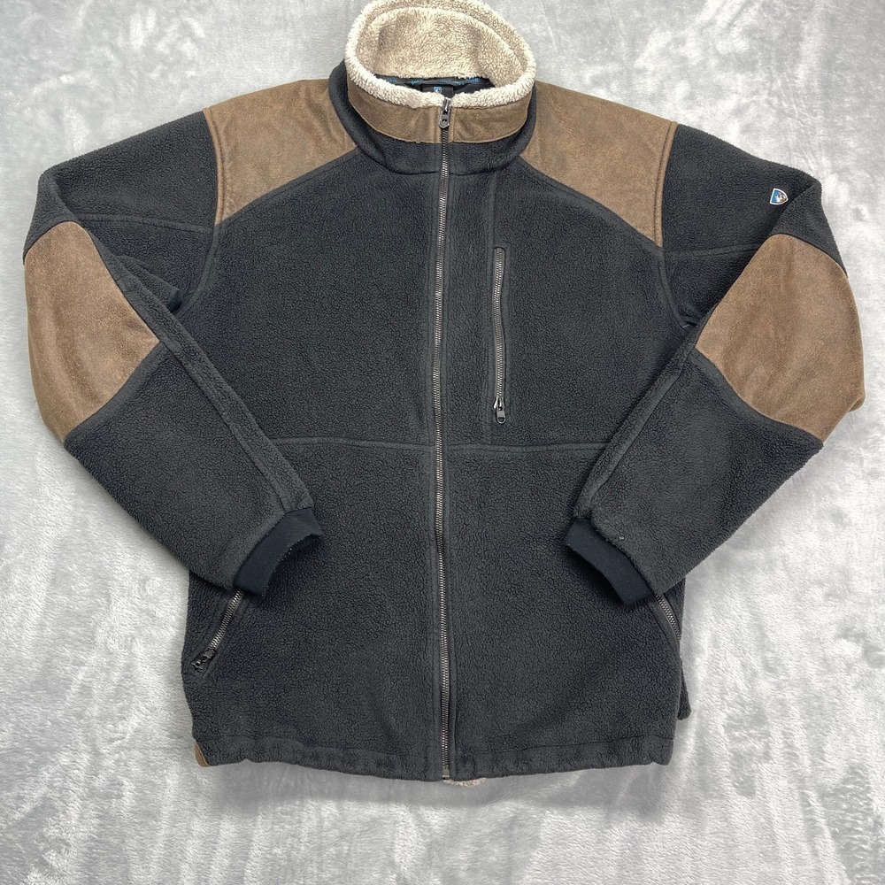 KUHL Fleece Jacket Mens Large Black Heavyweight Long Sleeve Mock Neck Full Zip